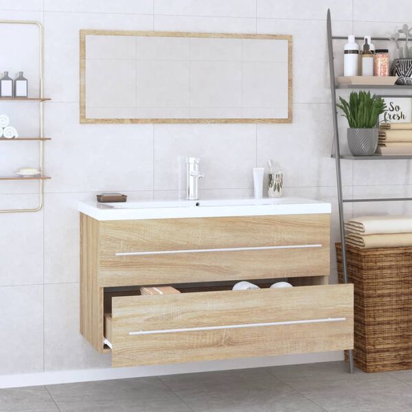 vidaXL Set Mobili da Bagno 3 pz Rovere Sonoma