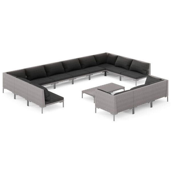 vidaXL Set Divani da Giardino 14pz con Cuscini Polyrattan Grigio Scuro