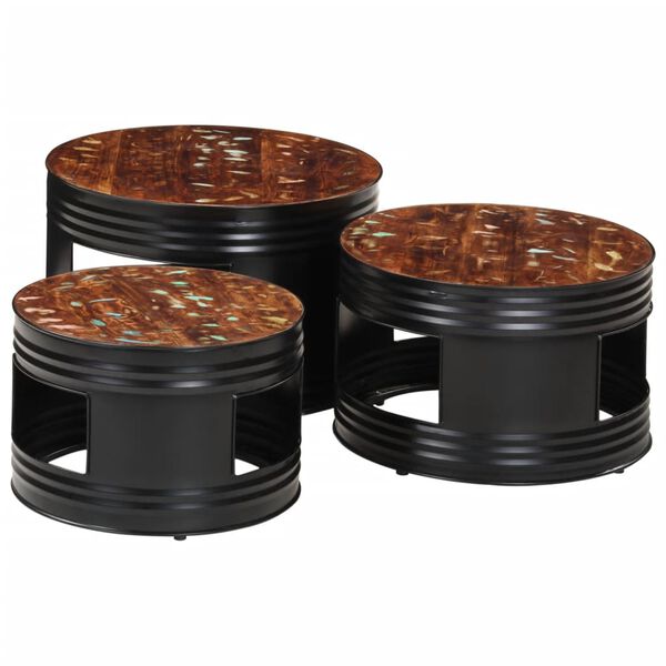 vidaXL Tavoli da Bar a Tamburo 3pz in Legno Massello di Recupero