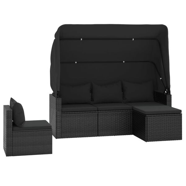vidaXL Set Divani da Giardino 4 pz con Cuscini Nero in Polyrattan
