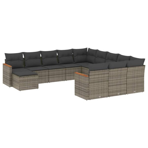 vidaXL Set Divani da Giardino 12 pz con Cuscini Grigio in Polyrattan