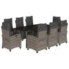 vidaXL Set da Pranzo da Giardino 9 pz con Cuscini in Polyrattan Grigio