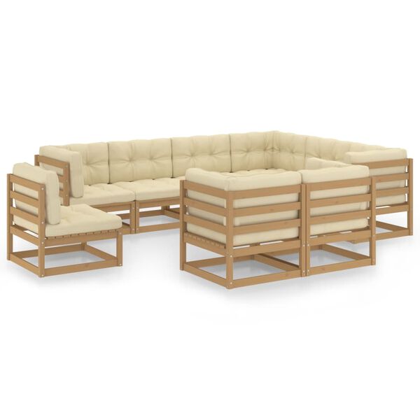 vidaXL Set Salotto Giardino e Cuscini 9 pz Legno Massello Pino Ambra