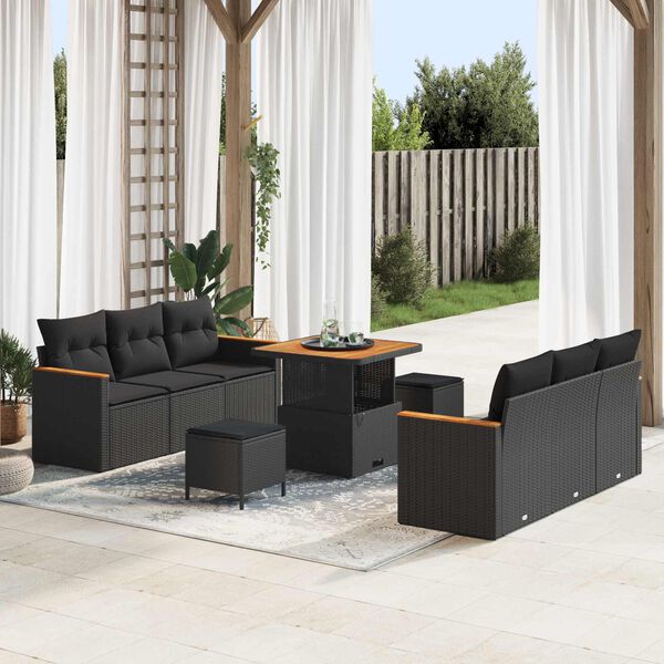 vidaXL Set Divano da Giardino 9 pcs Nero polyrattan