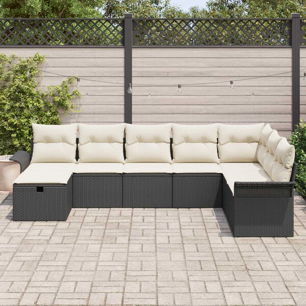 vidaXL Set Divano da Giardino con cuscino 8 pcs Nero Poly Rattan