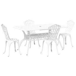 vidaXL Set da Pranzo per Giardino 5 pcs Bianco Alluminio