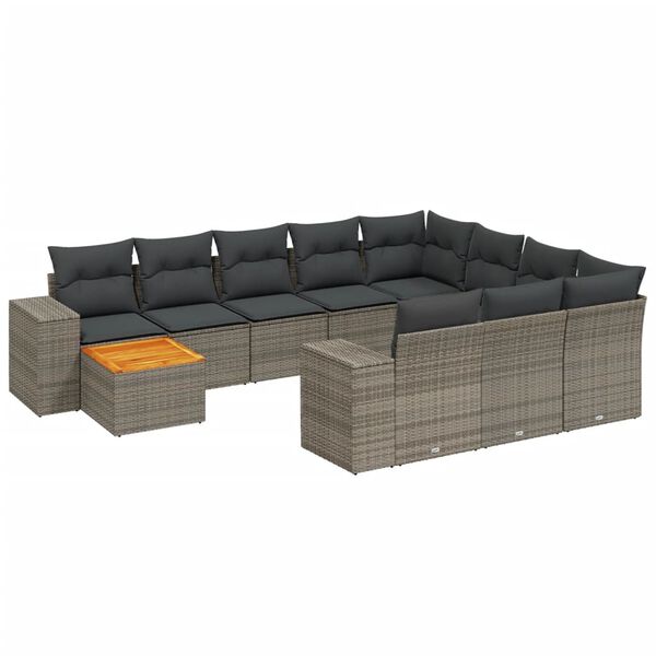 vidaXL Set Divani da Giardino 11 pz con Cuscini in Polyrattan Grigio