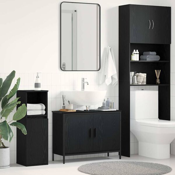 vidaXL Armadio per Lavabo da Bagno Rovere Nero 80 x 30 x 60 cm