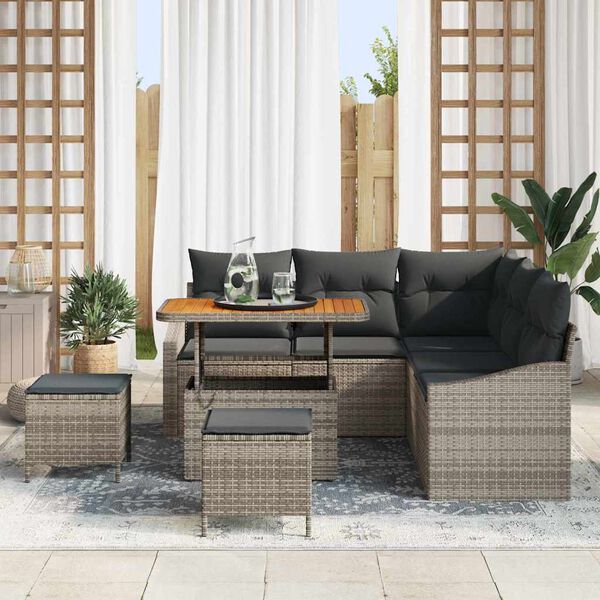 vidaXL Set Divano da Giardino con cuscino 8 pcs Grigio Poly Rattan