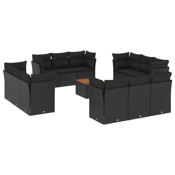 vidaXL Set Divani da Giardino 13pz con Cuscini Nero in Polyrattan