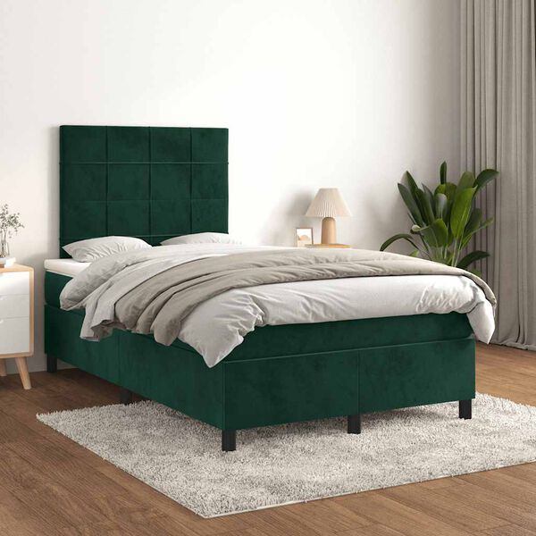 vidaXL Giroletto a Molle con Materasso Verde Scuro 120x190 cm Velluto