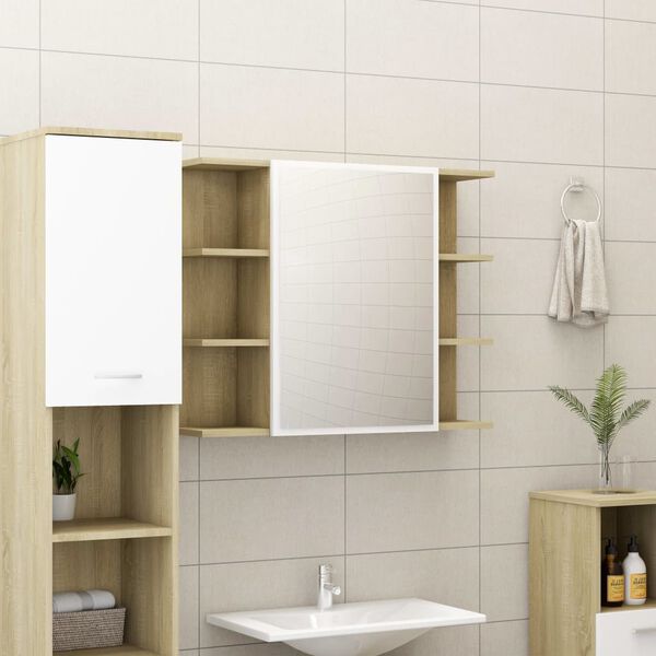 vidaXL Set Mobili da Bagno 3 pz Bianco e Rovere Sonoma in Multistrato