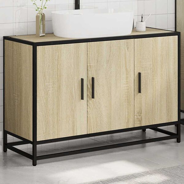 vidaXL Mobiletto per Lavabo da Bagno Rovere Sonoma 90x33x60 cm Legno Massello