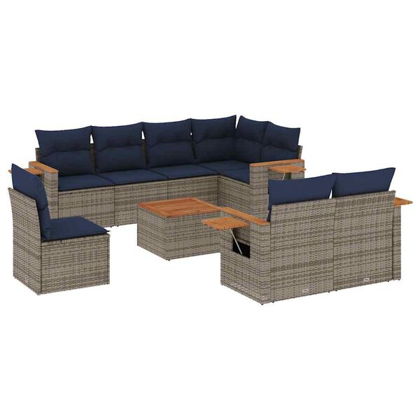 vidaXL Set Divani da Giardino 9 pz con Cuscini Grigio in Polyrattan