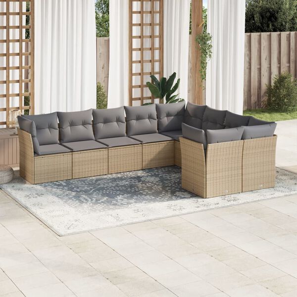 vidaXL Set Divano da Giardino 9 pz con Cuscini Beige in Polyrattan
