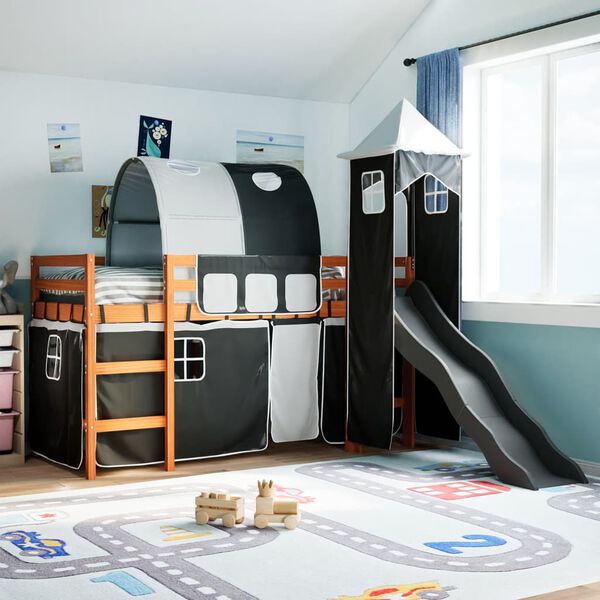 vidaXL Letto a Soppalco con Torre Bambini Bianco e Nero 80x200cm Pino