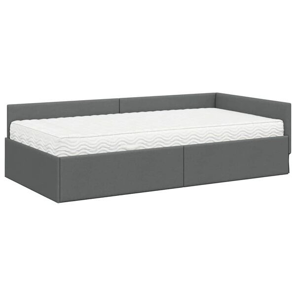 vidaXL Struttura Letto Angolare con Materasso 2 pcs Grigio Tessuto