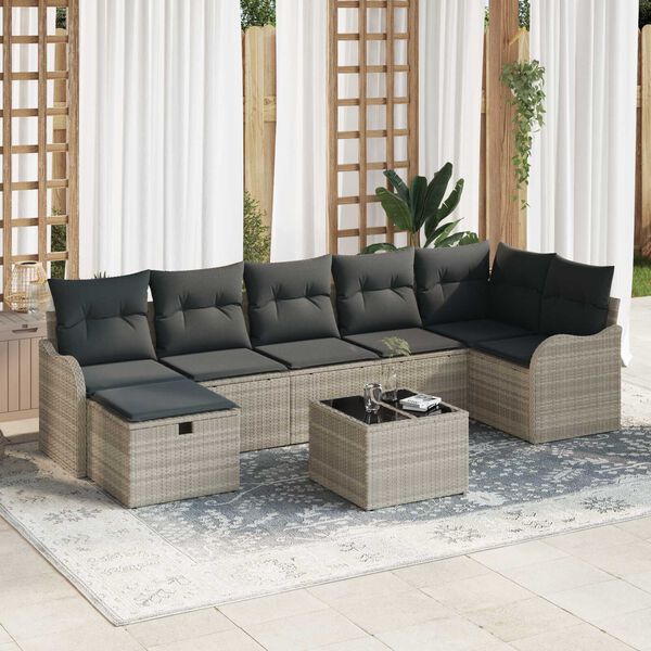 vidaXL Set Divano da Giardino 8 pcs Grigio chiaro Poly Rattan
