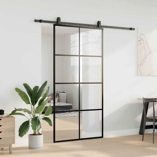 vidaXL Porta Scorrevole con Ferramenta Nera 102,5x205 cm in Vetro ESG