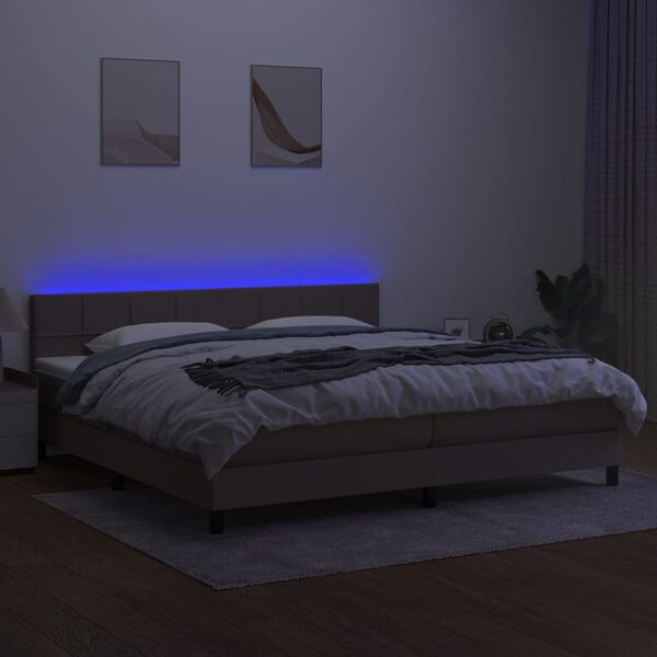 vidaXL Letto a Molle Materasso e LED tortora 200x200cm in Tessuto