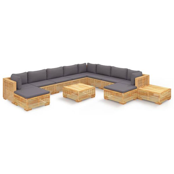 vidaXL Set Divani da Giardino 12 pz con Cuscini Legno Massello di Teak