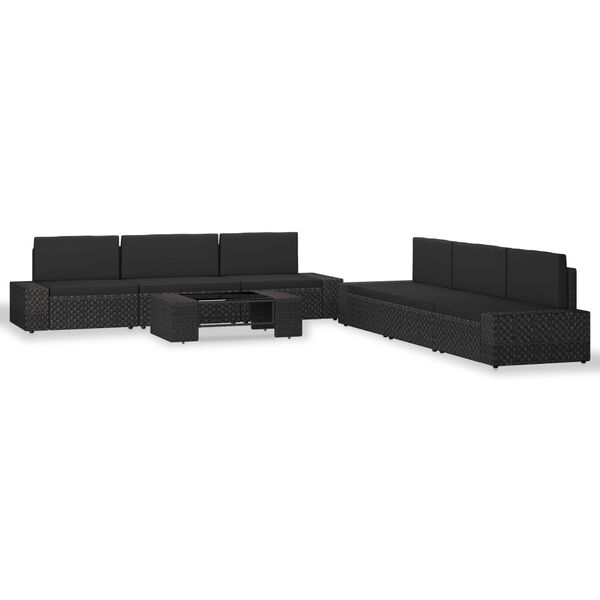 vidaXL Set Divani da Giardino 7 pz in Polyrattan Nero