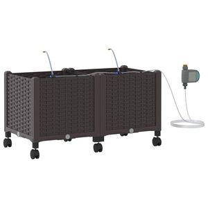 vidaXL Vaso da Giardino con Irrigazione e Ruote 2 pz Marrone PP