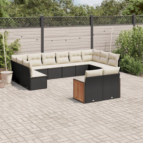 vidaXL Set Divani da Giardino 12 pz con Cuscini Nero in Polyrattan