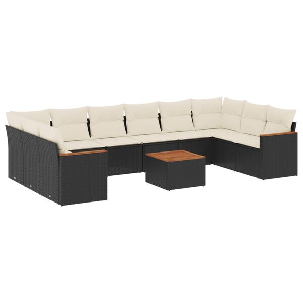 vidaXL Set Divani da Giardino 11 pz con Cuscini in Polyrattan Nero