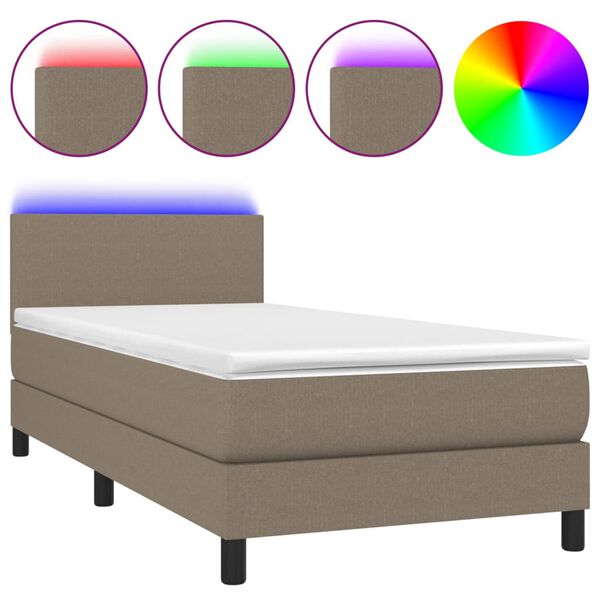 vidaXL Letto a Molle con Materasso e LED Tortora 90x190 cm in Tessuto
