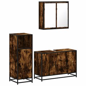 vidaXL Set Mobili da Bagno 3 pz Rovere Fumo in Legno Multistrato