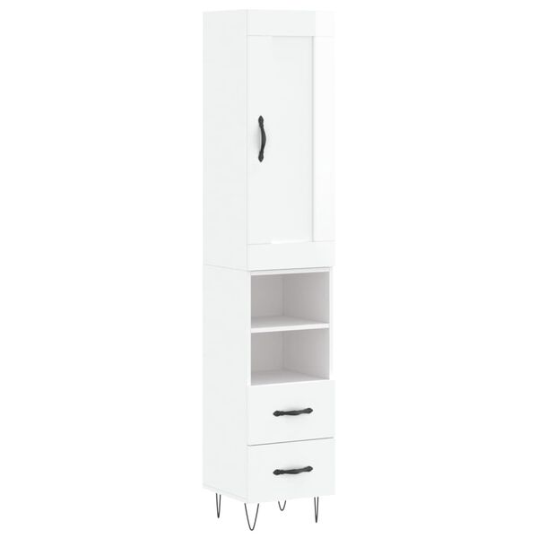 vidaXL Credenza 34,5x34x180 cm in Legno Multistrato Bianco Lucido