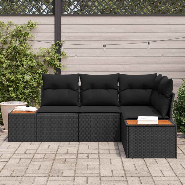 vidaXL Set Divano da Giardino con cuscino 4 pcs Nero Polyrattan