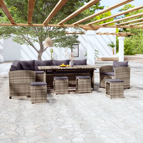 vidaXL Set Divani da Giardino 7 pz con Cuscini in Polyrattan Grigio