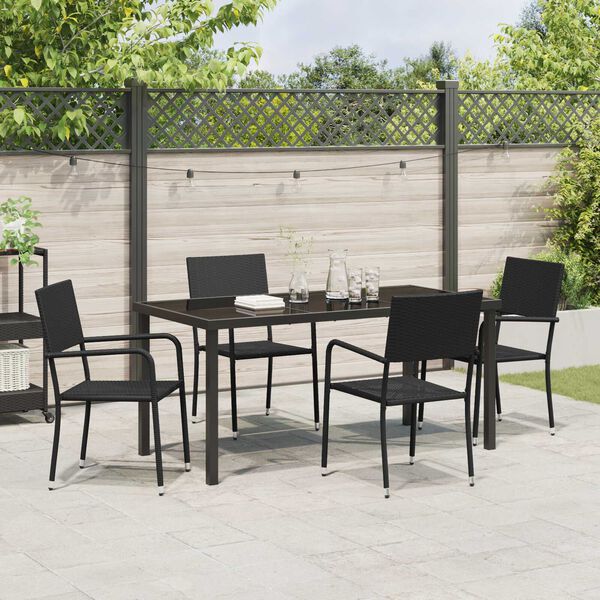 vidaXL Set da Pranzo per Giardino con cuscino 5 pcs Nero polyrattan
