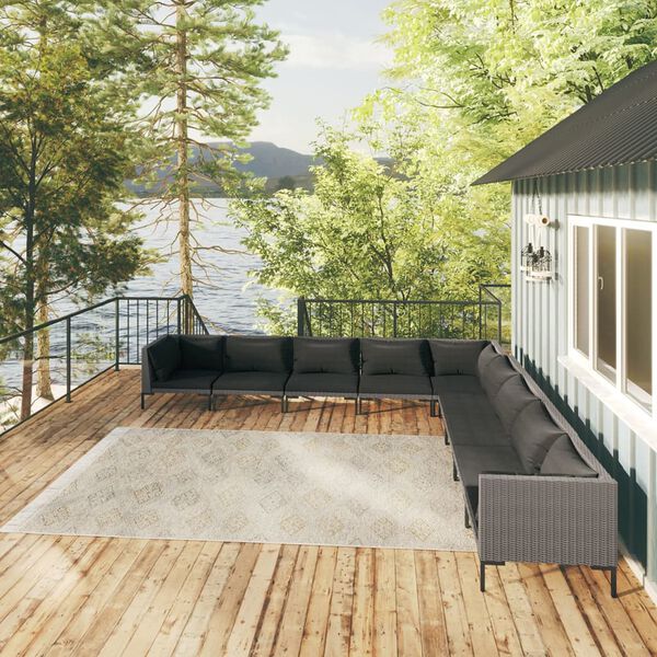 vidaXL Set Divani da Giardino 9 pz con Cuscini Polyrattan Grigio Scuro