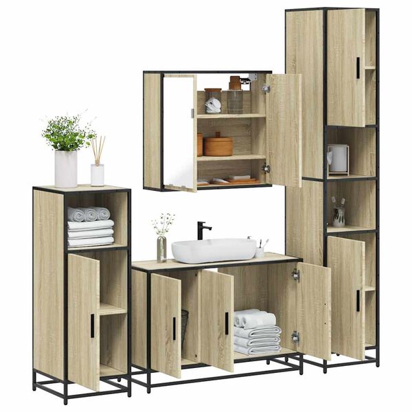 vidaXL Set Mobili da Bagno 4 pz Rovere Sonoma in Legno Multistrato
