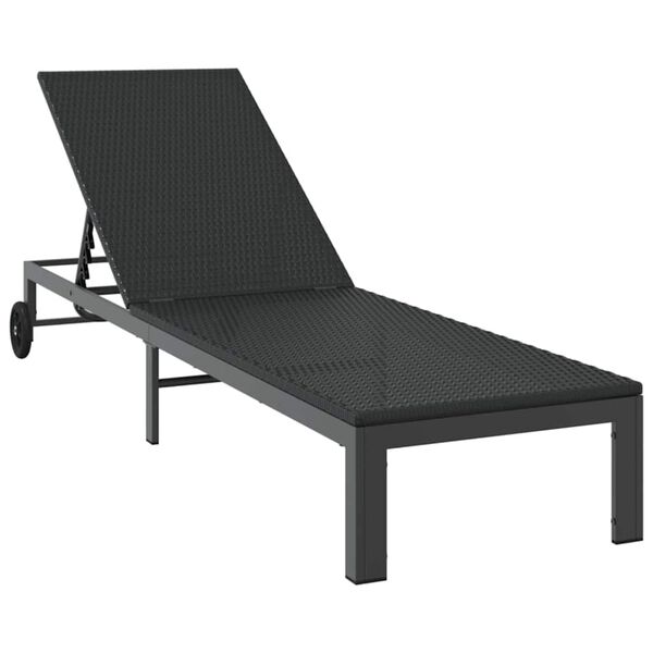 vidaXL Lettino da Sole 1-persona Nero 206 x 62.5 x 74 cm polyrattan
