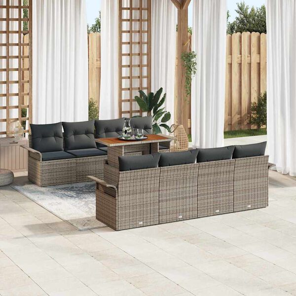 vidaXL Set Divano da Giardino con cuscino 7 pcs Grigio polyrattan