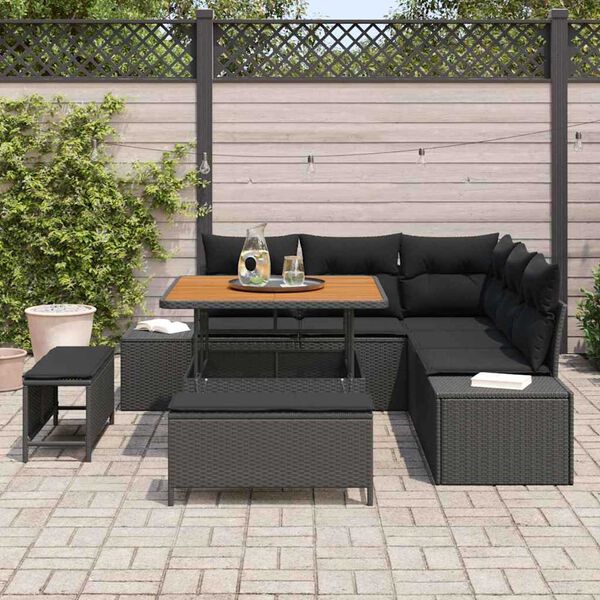 vidaXL Set Divano da Giardino con archiviazione 8 pcs Nero Poly Rattan