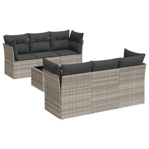 vidaXL Set Divani da Giardino 7pz con Cuscini Grigio Chiaro Polyrattan