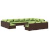 vidaXL Set Divani da Giardino 14 pz con Cuscini in Polyrattan Marrone
