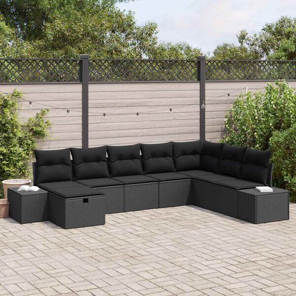 vidaXL Set Divano da Giardino con cuscino 8 pcs Nero Poly Rattan