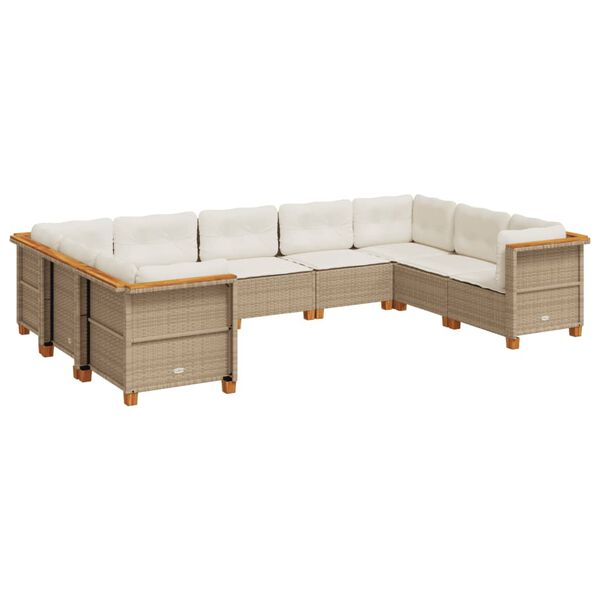 vidaXL Set Divano da Giardino 9 pz con Cuscini Beige in Polyrattan