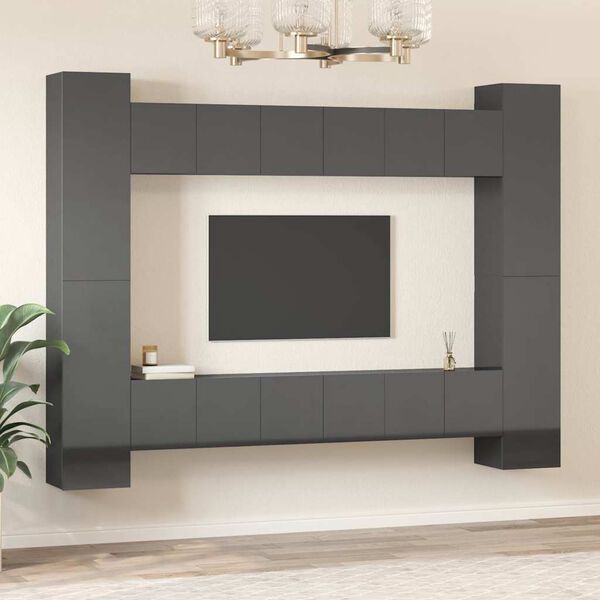 vidaXL Set Mobili TV 10 pz Grigio Lucido in Legno Multistrato