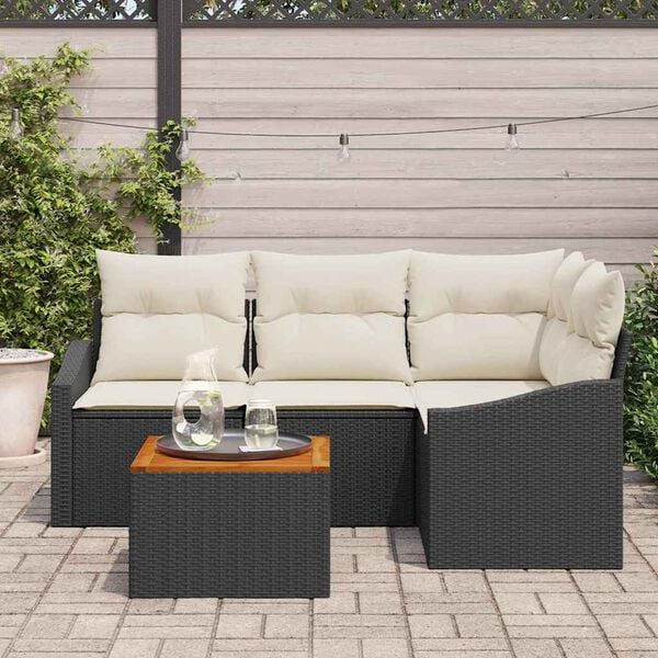 vidaXL Set Divano da Giardino con cuscino 5 pcs Nero polyrattan
