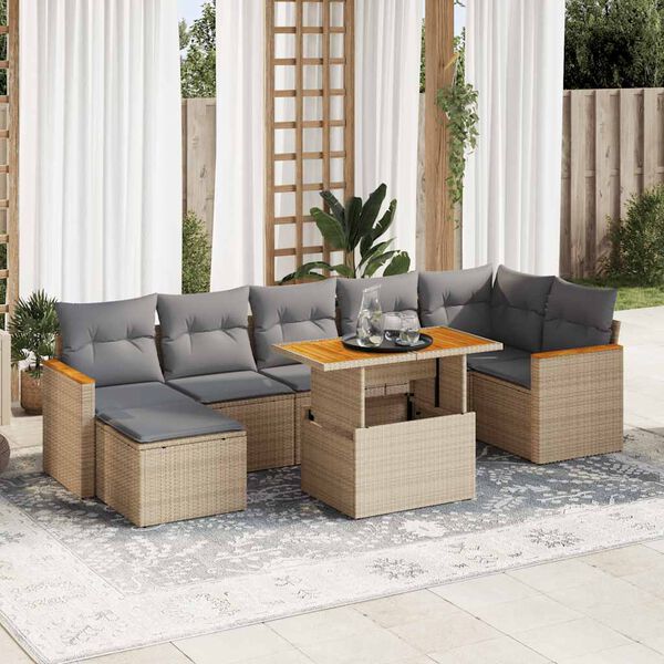 vidaXL Set Divano da Giardino 8 pz con Cuscini Beige Polyrattan Acacia