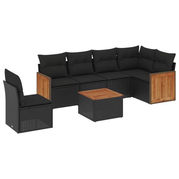 vidaXL Set Divani da Giardino con Cuscini 7pz Nero Polyrattan