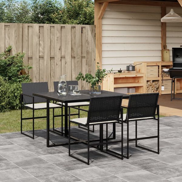 vidaXL Set da Pranzo da Giardino 5 pz Nero con Cuscini in Polyrattan