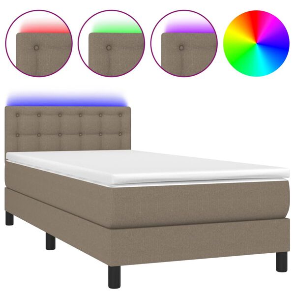 vidaXL Letto a Molle con Materasso e LED Tortora 90x200 cm in Tessuto